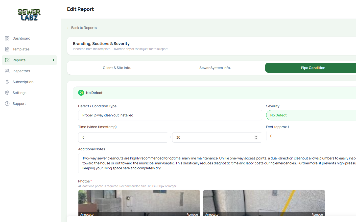 SewerLabz — Professional Sewer Inspection Reports